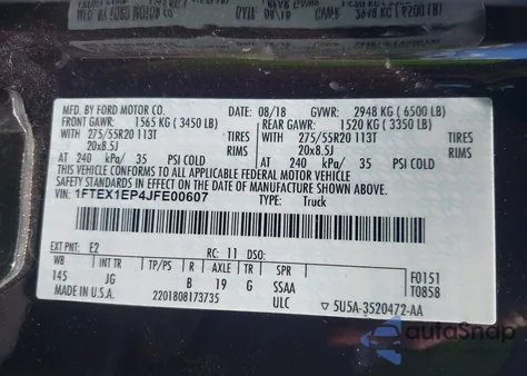 2018 Ford F-150 Xl из США, поврежденный, VIN 1FTEX1EP4JFE00607